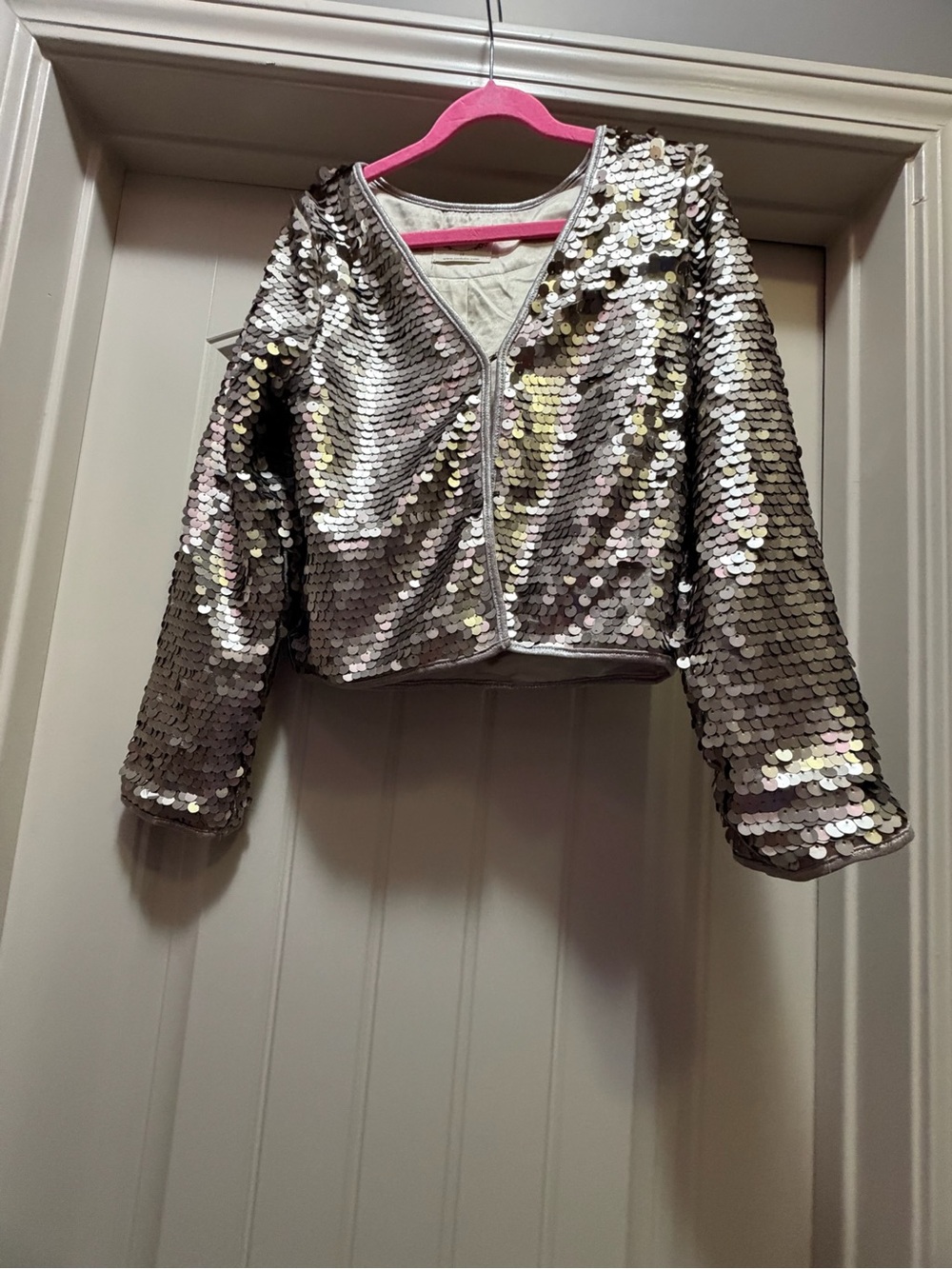 NWOT Joyfolie Girls Sequin Jacket in Silver Size 10